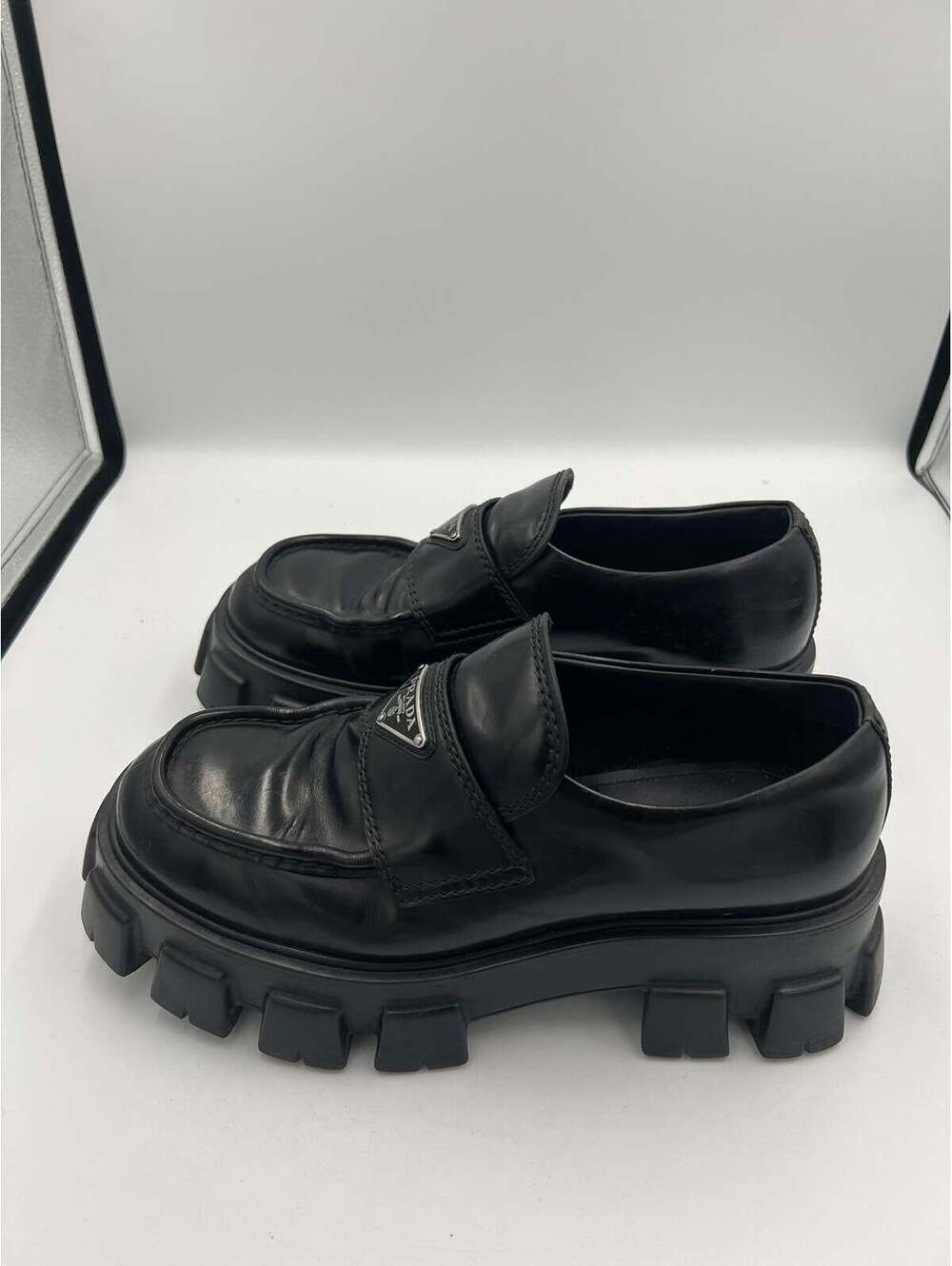 Prada Monolith Loafer Black Brushed Leather Authentic Size 41 - Picture 2 of 8